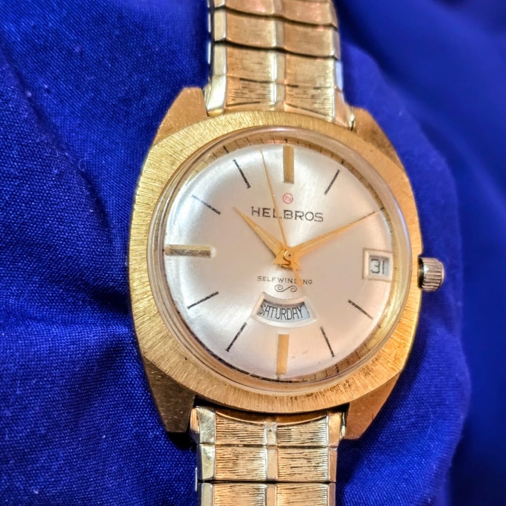 Helbros Vintage Automatic Day Date Gold Tone Mens Watch